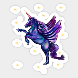 Unicorn  with stars - sparkly, glittery, magical, winged unicorn Sticker